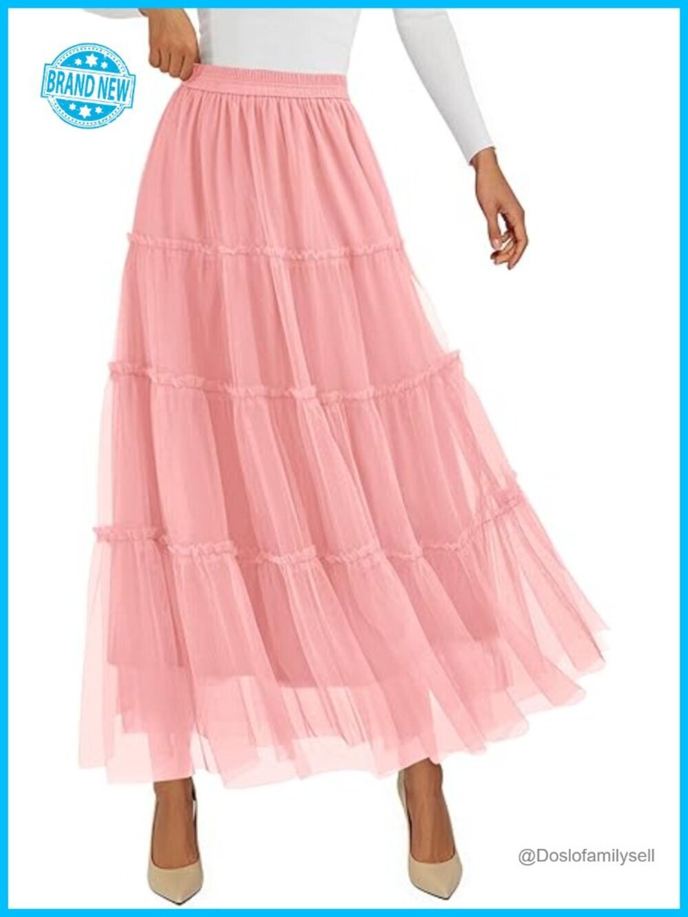 Tulle Skirt High Waist Tiered Flowy A-Line Maxi Skirt Women Spring Fashion